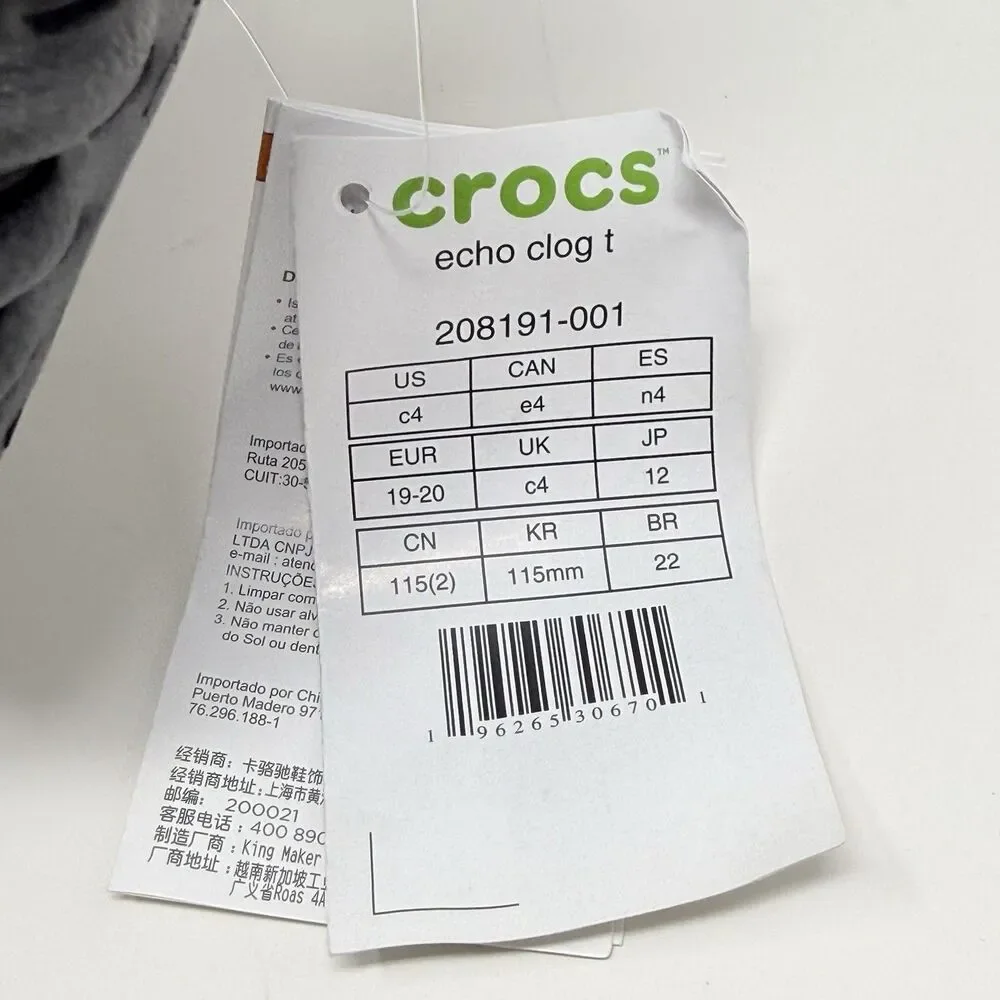 Crocs Echo Clog Shoes Toddler Baby Size 4 Black Comfort Summer Water Beach
